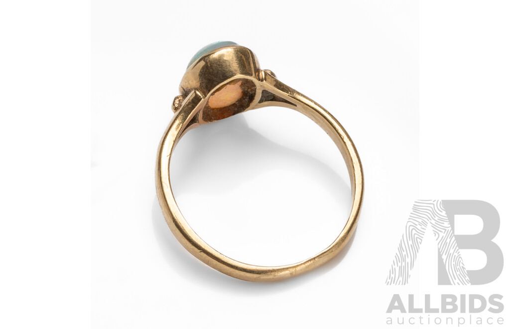 9ct Yellow Gold Ring with Oval Cut Australian Opal - Size I.5