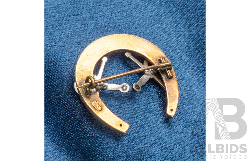 Vintage 15ct Gold Equestrian 'Snaffle Bit & Horseshoe' Brooch - 5.68gms