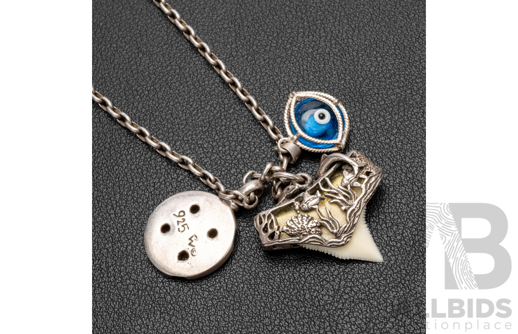 925 Sterling Silver Necklace & (3) Pendants. Length - 66cms