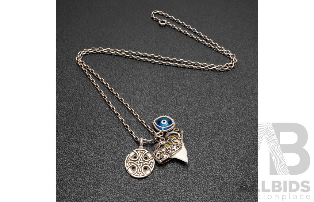 925 Sterling Silver Necklace & (3) Pendants. Length - 66cms