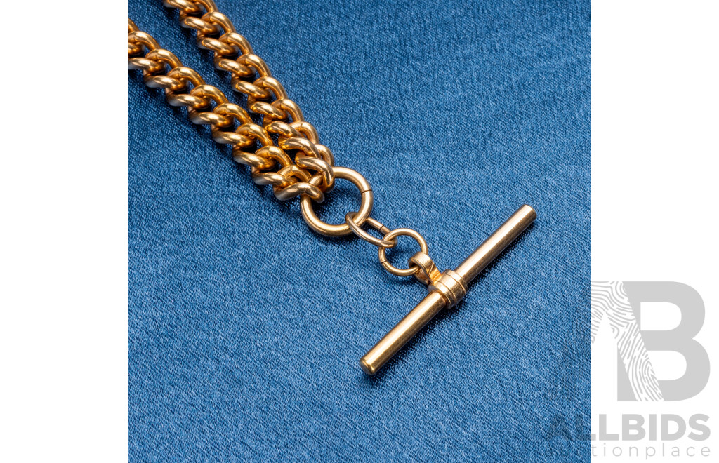 Gold Plated Curb Chain with T-Bar & Fobs. Length - 57cms