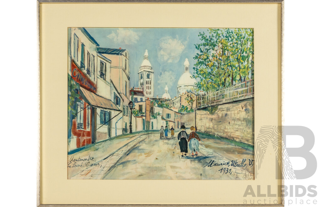 Maurice Utrillo, (19/20th Centuries, French, 1883-1955), Montemartre Le Sacré Cœur, Vintage Colour Lithograph After Original 1931 Oil, 54H x 64W cm (frame)