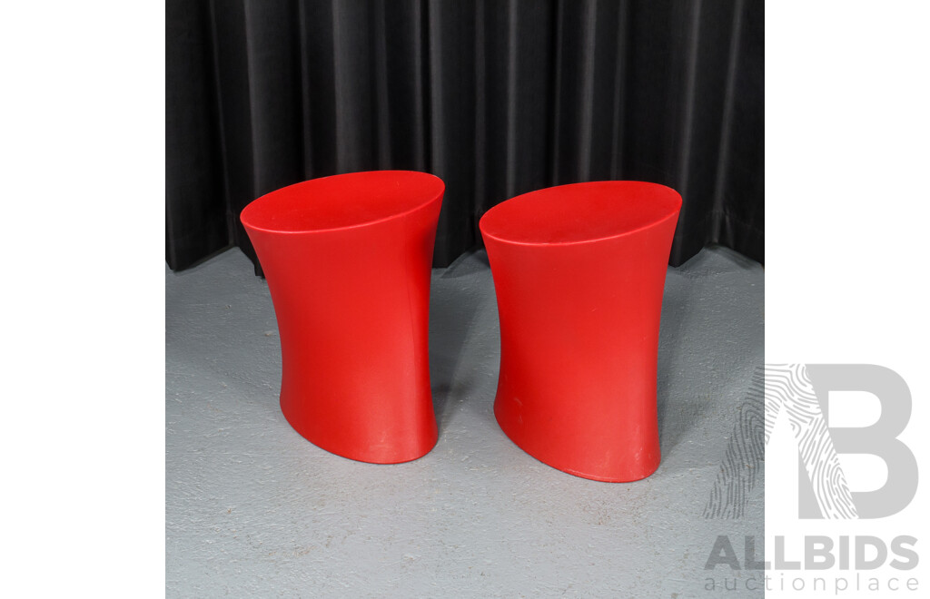 Pair of Red Marco Moran Moulded Plastic Stools for Parri Plastic Design
