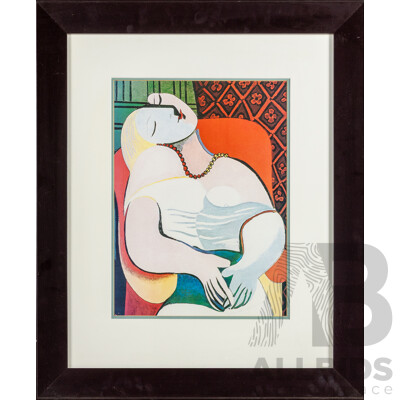 Pablo Picasso (19/20th Centuries, Spanish-Born French, 1881-1973), La Reve [The Dream], Reproduction Colour Print After Original 1932 Oil on Canvas, 70H x 58W cm (frame)