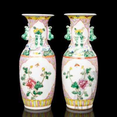 Pair of Chinese Famille Rose Porcelain Vases, Republic Era