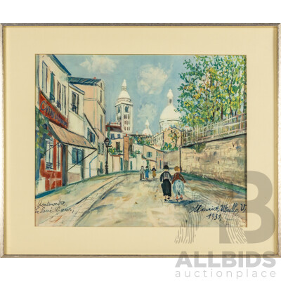 Maurice Utrillo, (19/20th Centuries, French, 1883-1955), Montemartre Le Sacré Cœur, Vintage Colour Lithograph After Original 1931 Oil, 54H x 64W cm (frame)
