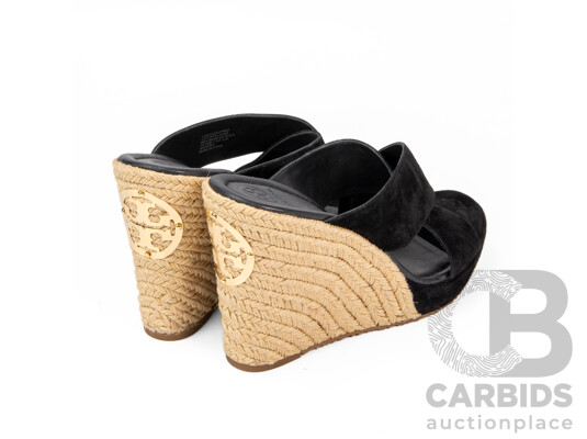Pair of Tory Burch Leather & Canvas Rope Wedges - Size 10.5