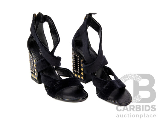 Ladies' Pair of Louis Vuitton Black Leather & Suede Studded Heels - Size 6.5