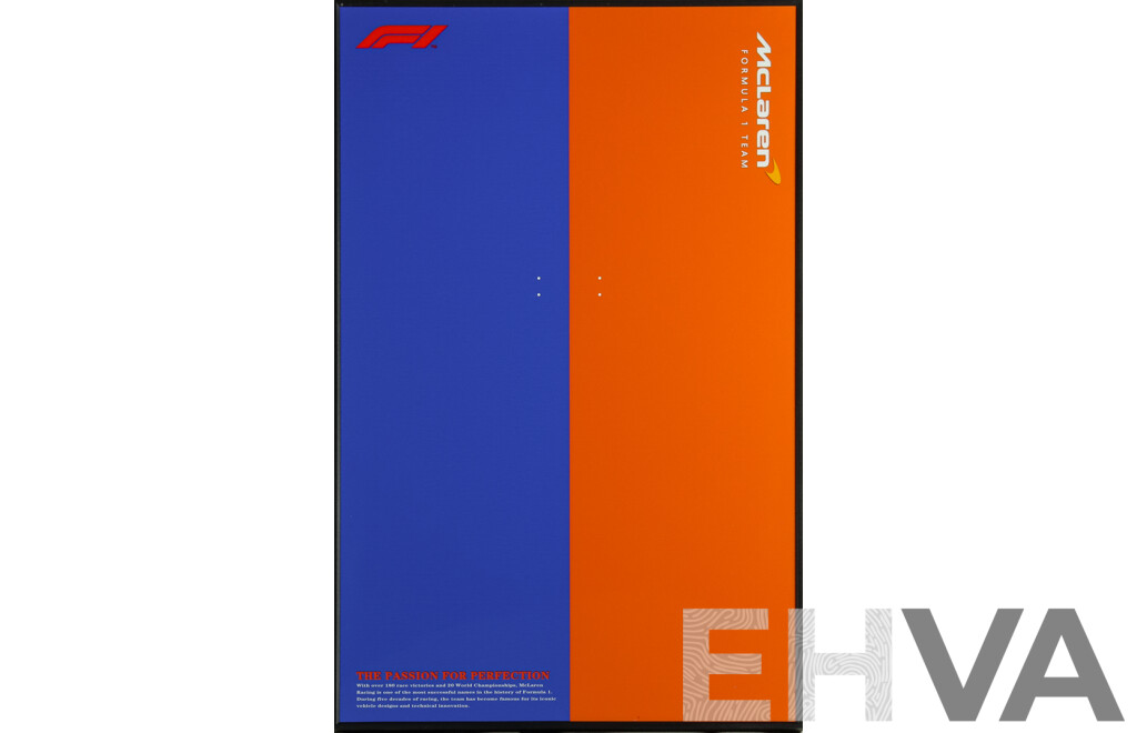 Collector's Edition Motorsport Graphic Plaque Celebrating McLaren Formula 1 Team, Framed Plexiglass Wall Panel, 80H x 50W cm (frame)
