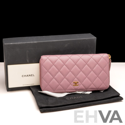 Chanel Timeless Classique Quilted Lambskin Wallet in Mauve Pink, with Box & Ribbon