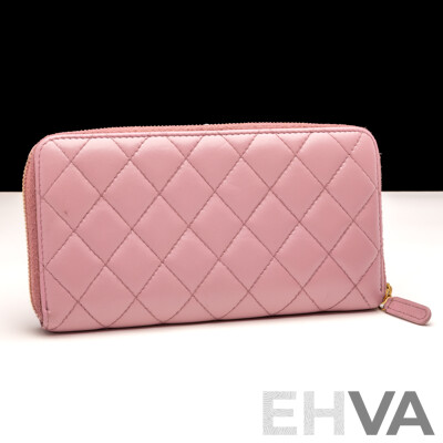 Chanel Timeless Classique Quilted Lambskin Wallet in Mauve Pink, with Box & Ribbon