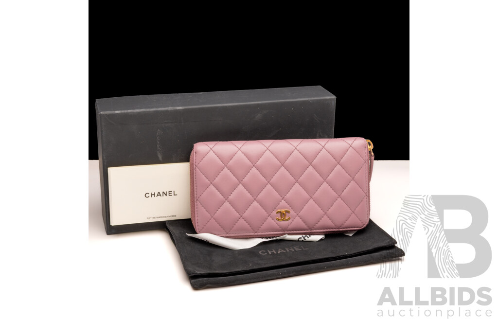 Chanel Timeless Classique Quilted Lambskin Wallet in Mauve Pink, with Box & Ribbon
