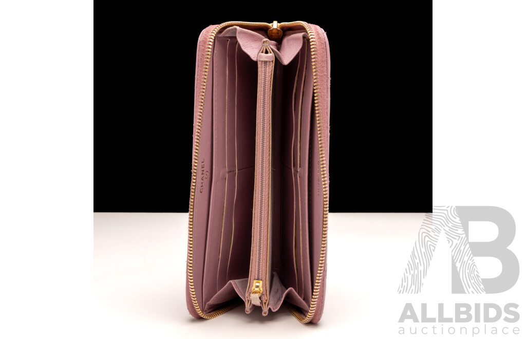 Chanel Timeless Classique Quilted Lambskin Wallet in Mauve Pink, with Box & Ribbon