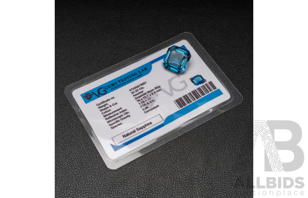 Asscher Cut Neon Blue Sapphire with Gem Report - 22.20cts