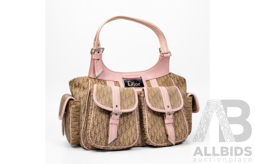Canvas & Pink Leather Dior Chic Pocket Diorissimo Hobo Bag