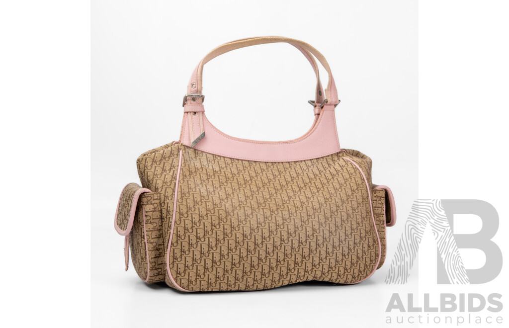 Canvas & Pink Leather Dior Chic Pocket Diorissimo Hobo Bag