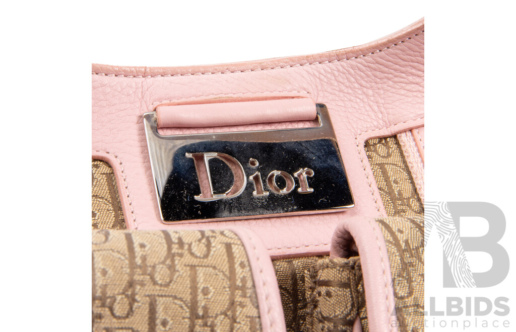 Canvas & Pink Leather Dior Chic Pocket Diorissimo Hobo Bag