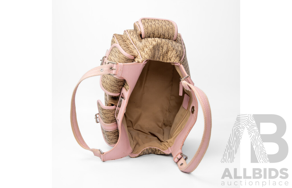 Canvas & Pink Leather Dior Chic Pocket Diorissimo Hobo Bag