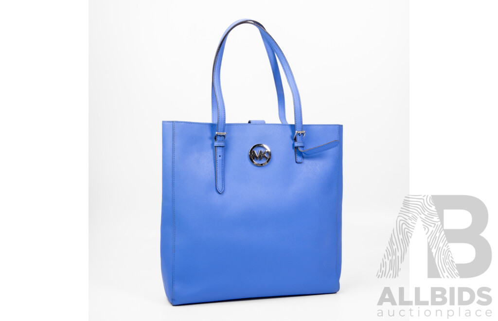 Blue Saffiano Leather Jet Set Charlotte Tote Bag by Michael Kors