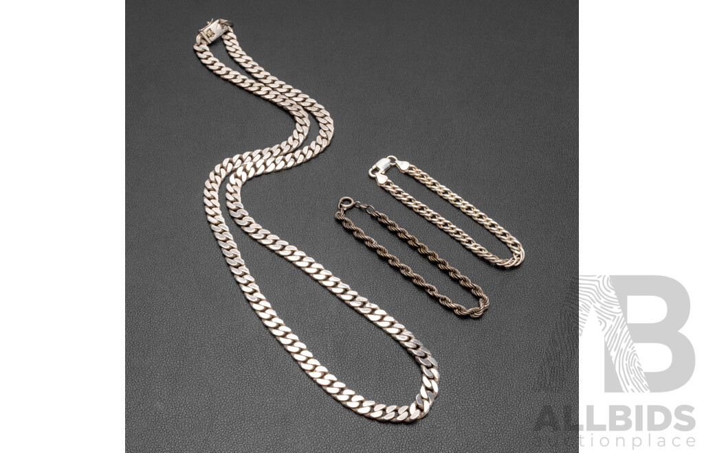 Collection of 925 Sterling Silver Bracelets & Necklace - 119.75gms
