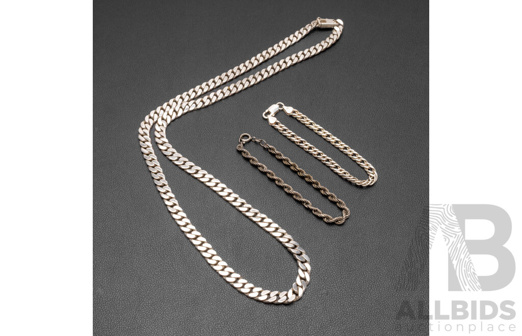 Collection of 925 Sterling Silver Bracelets & Necklace - 119.75gms