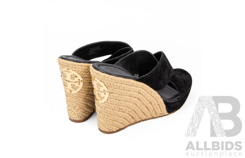 Pair of Tory Burch Leather & Canvas Rope Wedges - Size 10.5