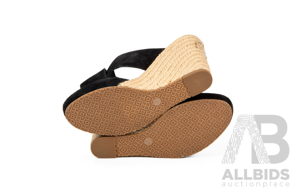 Pair of Tory Burch Leather & Canvas Rope Wedges - Size 10.5