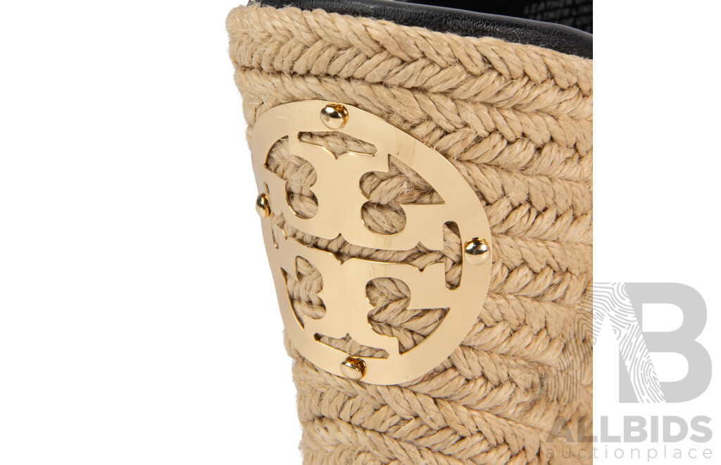 Pair of Tory Burch Leather & Canvas Rope Wedges - Size 10.5