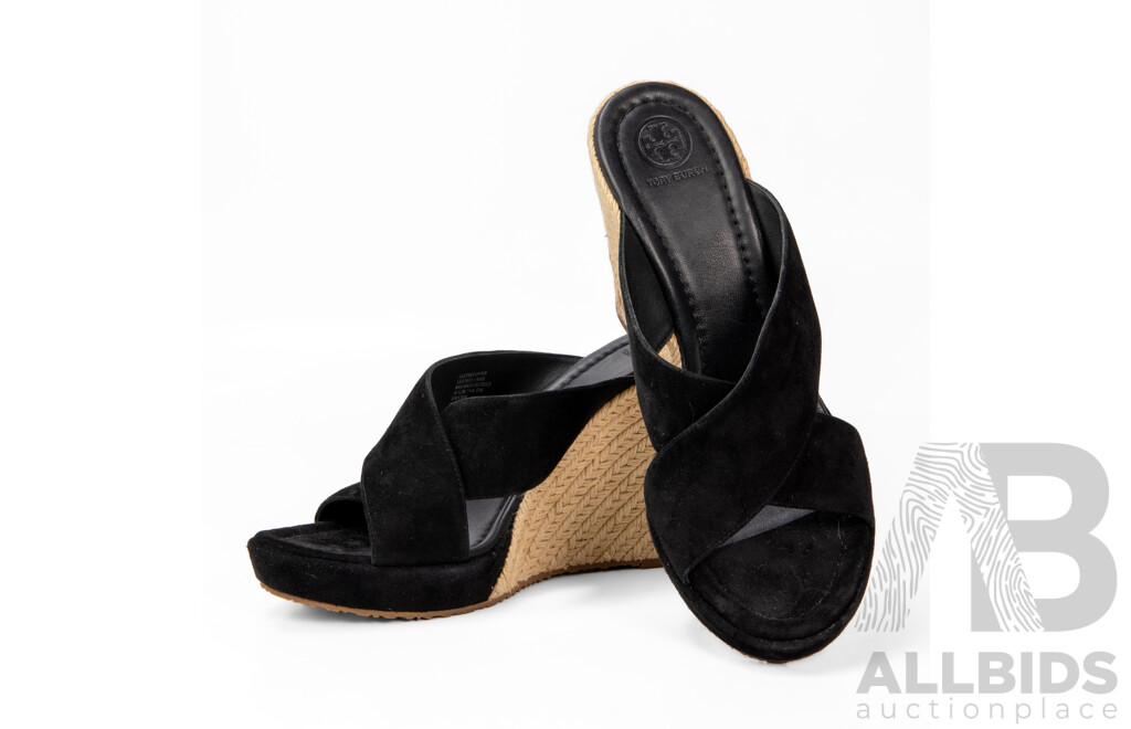 Pair of Tory Burch Leather & Canvas Rope Wedges - Size 10.5