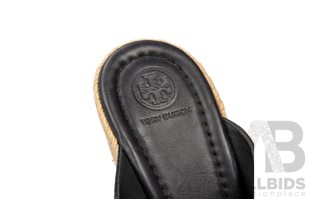 Pair of Tory Burch Leather & Canvas Rope Wedges - Size 10.5
