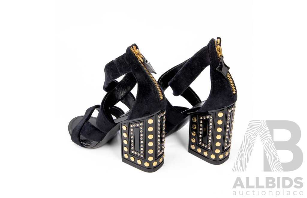 Ladies' Pair of Louis Vuitton Black Leather & Suede Studded Heels - Size 6.5