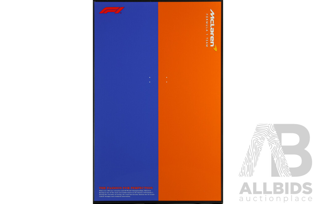 Collector's Edition Motorsport Graphic Plaque Celebrating McLaren Formula 1 Team, Framed Plexiglass Wall Panel, 80H x 50W cm (frame)