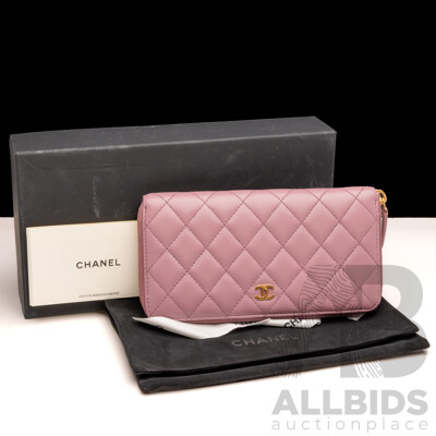 Chanel Timeless Classique Quilted Lambskin Wallet in Mauve Pink, with Box & Ribbon