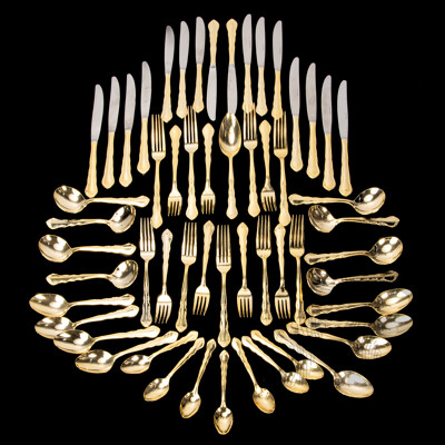 Grosvenor Gold Plated Cutlery Set, Lot of 56