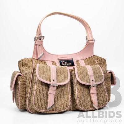 Canvas & Pink Leather Dior Chic Pocket Diorissimo Hobo Bag