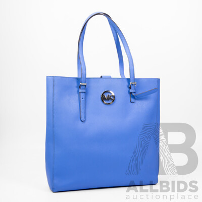 Blue Saffiano Leather Jet Set Charlotte Tote Bag by Michael Kors