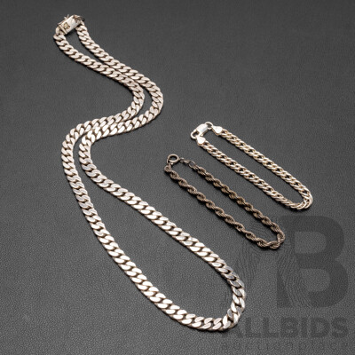 Collection of 925 Sterling Silver Bracelets & Necklace - 119.75gms