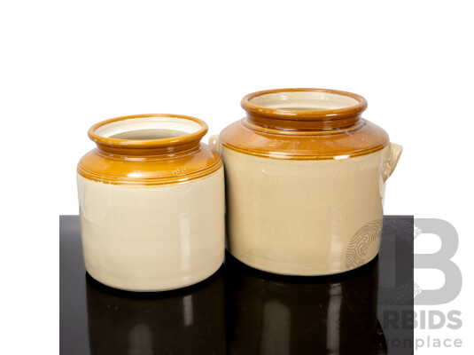 Matched Pair of Vintage Salt Glaze Graduated Fermentation Crocks.