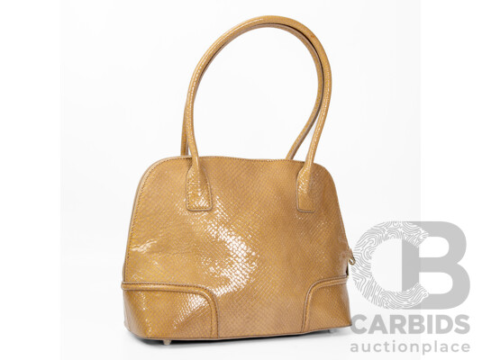 Oroton Genuine Tan Leather Python Texture Print Handbag