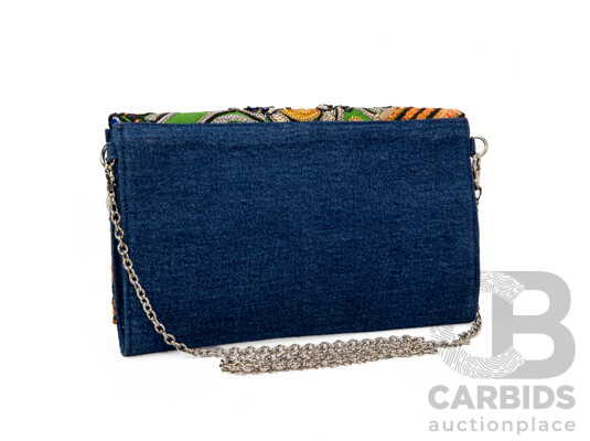 Hand Embroidered & Denim Clutch Handbag by America & Beyond