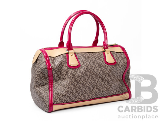 Canvas with Pink & Tan Leather Tote Bag by DKNY