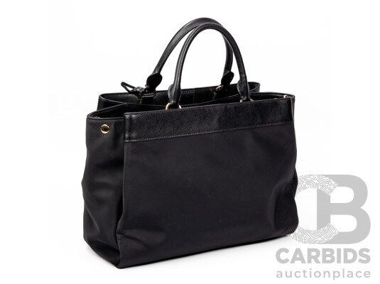 1662031 · Black Nylon & Textured Leather Briefcase Style Worker Handbag by Oroton