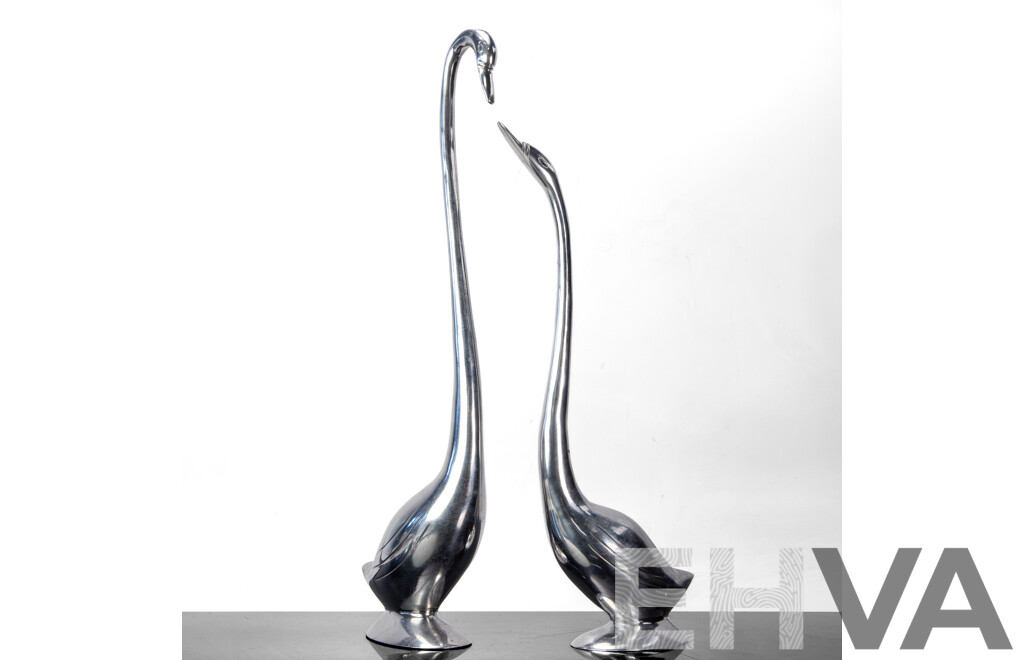 Pair of Stylized Metal Swan Figures