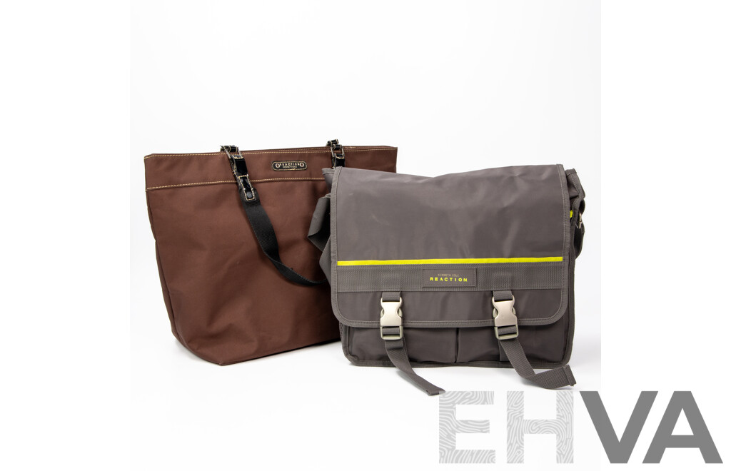 Pair of Kenneth Cole Bags - Grey Messenger Bag and Brown Tote Bag