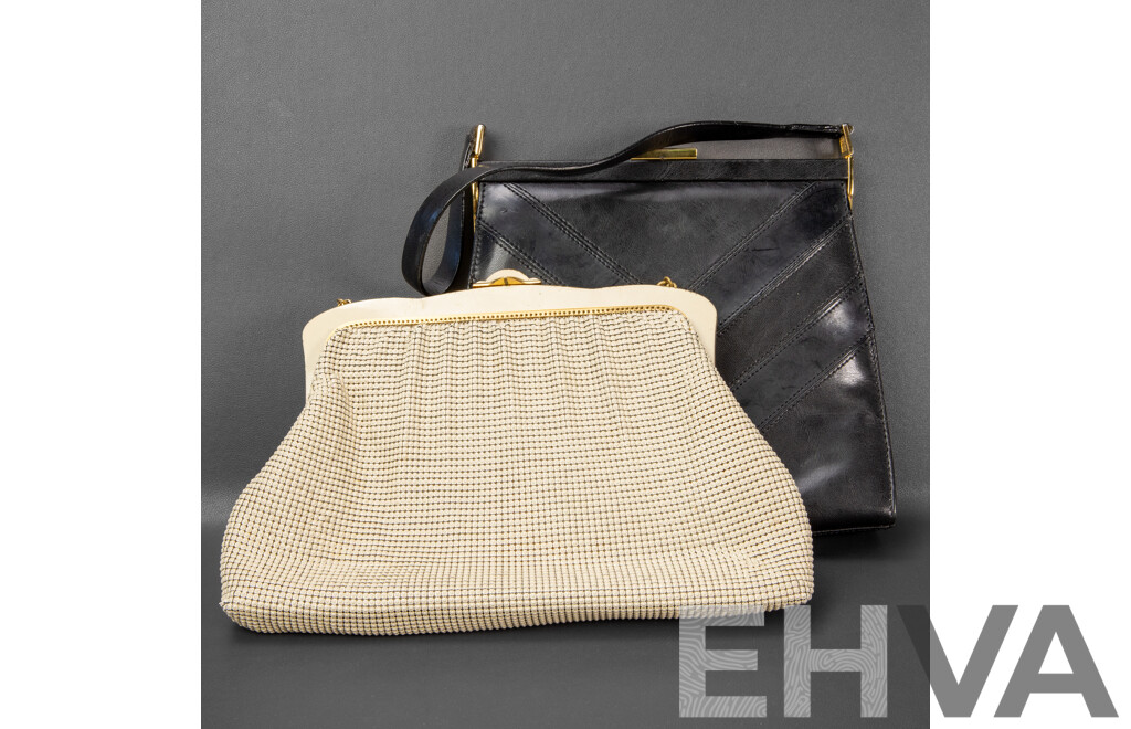 Pair of Oroton Handbags - West German Mesh Evening Bag and Black Snap Closure Bag with Dust Bag