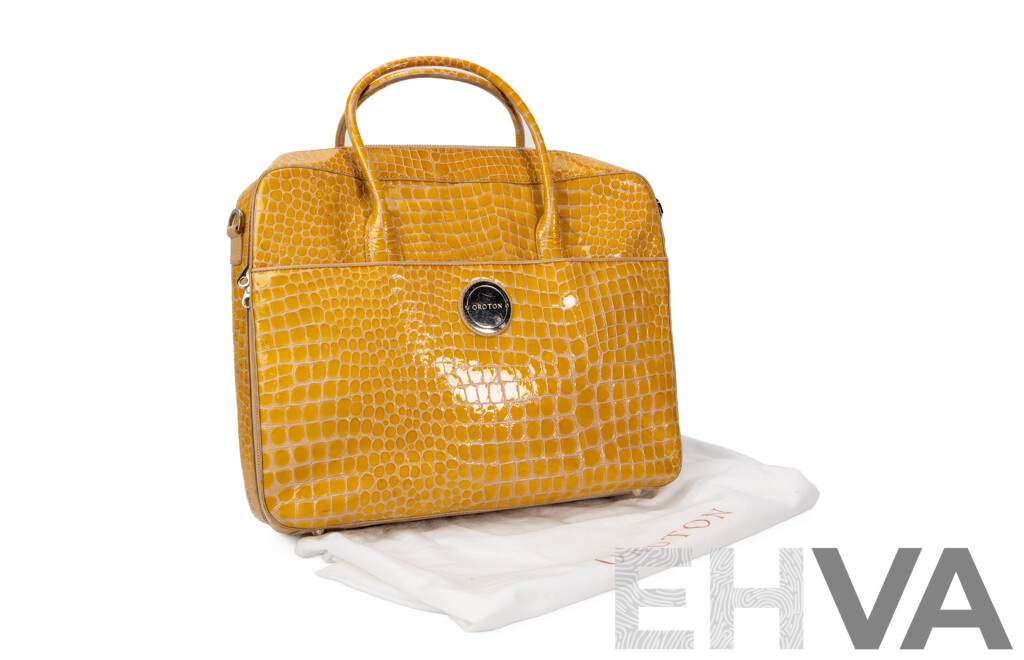 Glossy Mustard Yellow Crocodile Skin Business Bag by Oroton