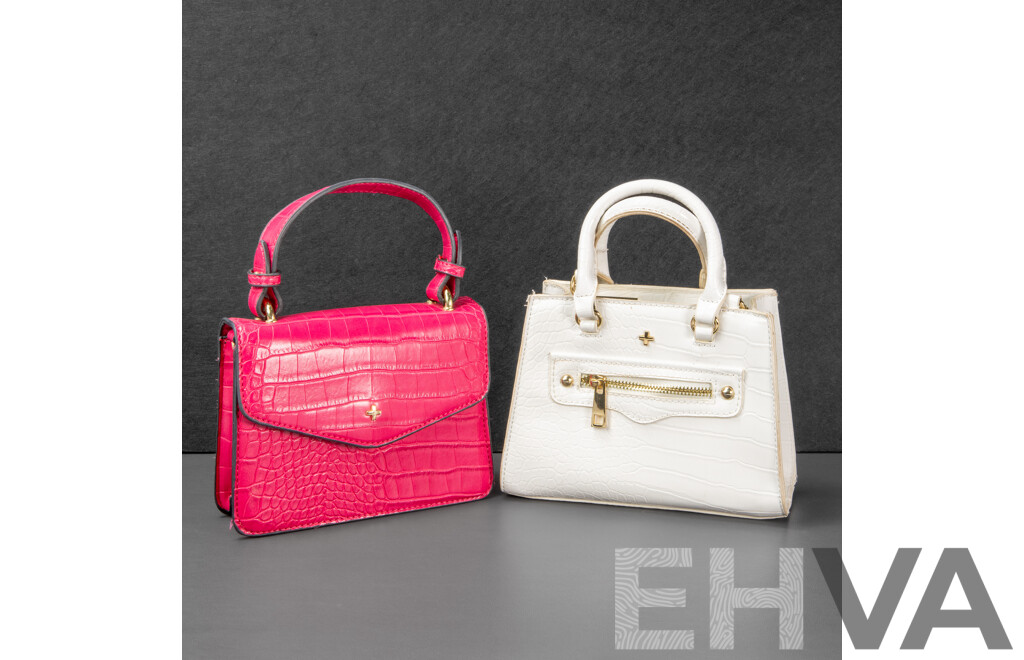 Pair of Peta and Jain White & Pink Handbags - Faux Leather - Crossbody Straps Included