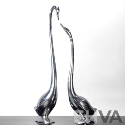 Pair of Stylized Metal Swan Figures