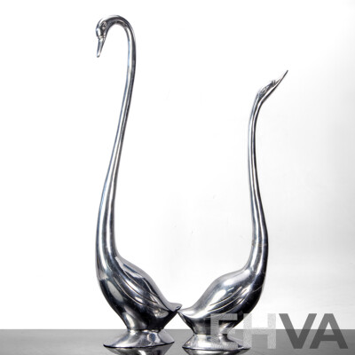 Pair of Stylized Metal Swan Figures