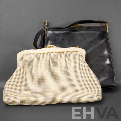 Pair of Oroton Handbags - West German Mesh Evening Bag and Black Snap Closure Bag with Dust Bag